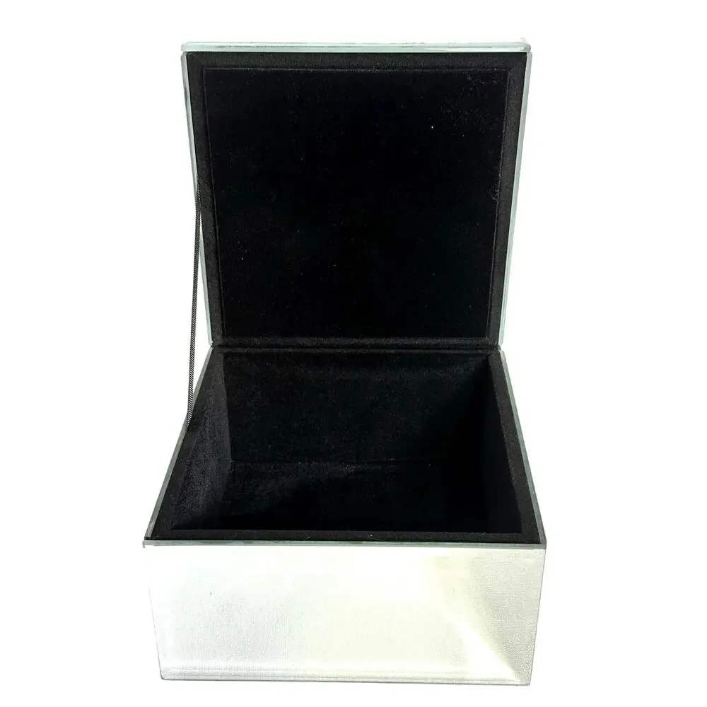Mirrored Beveled Trinket Jewelry Box Sparkling Rhinestone Top-Velvet Lined